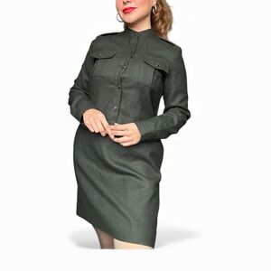 Banana Republic 100% Wool Military-Inspired Mini Shirt Dress – Olive Green - 4